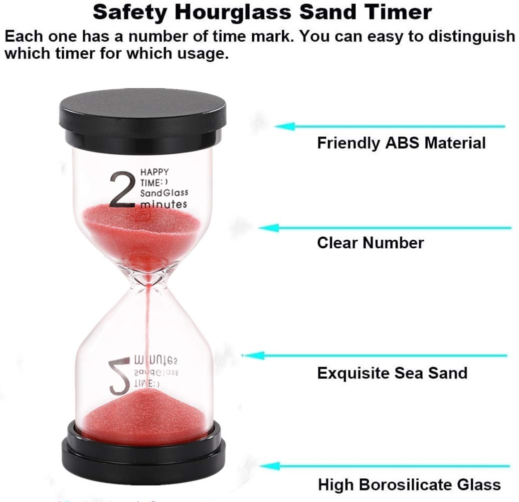 Suliao Hourglass 2 Minute Sand Timer: Red Sand Clock, Plastic Sand Watch 2 Min, Large Reloj De Arena 2 Minutos, Hour Glass Sandg